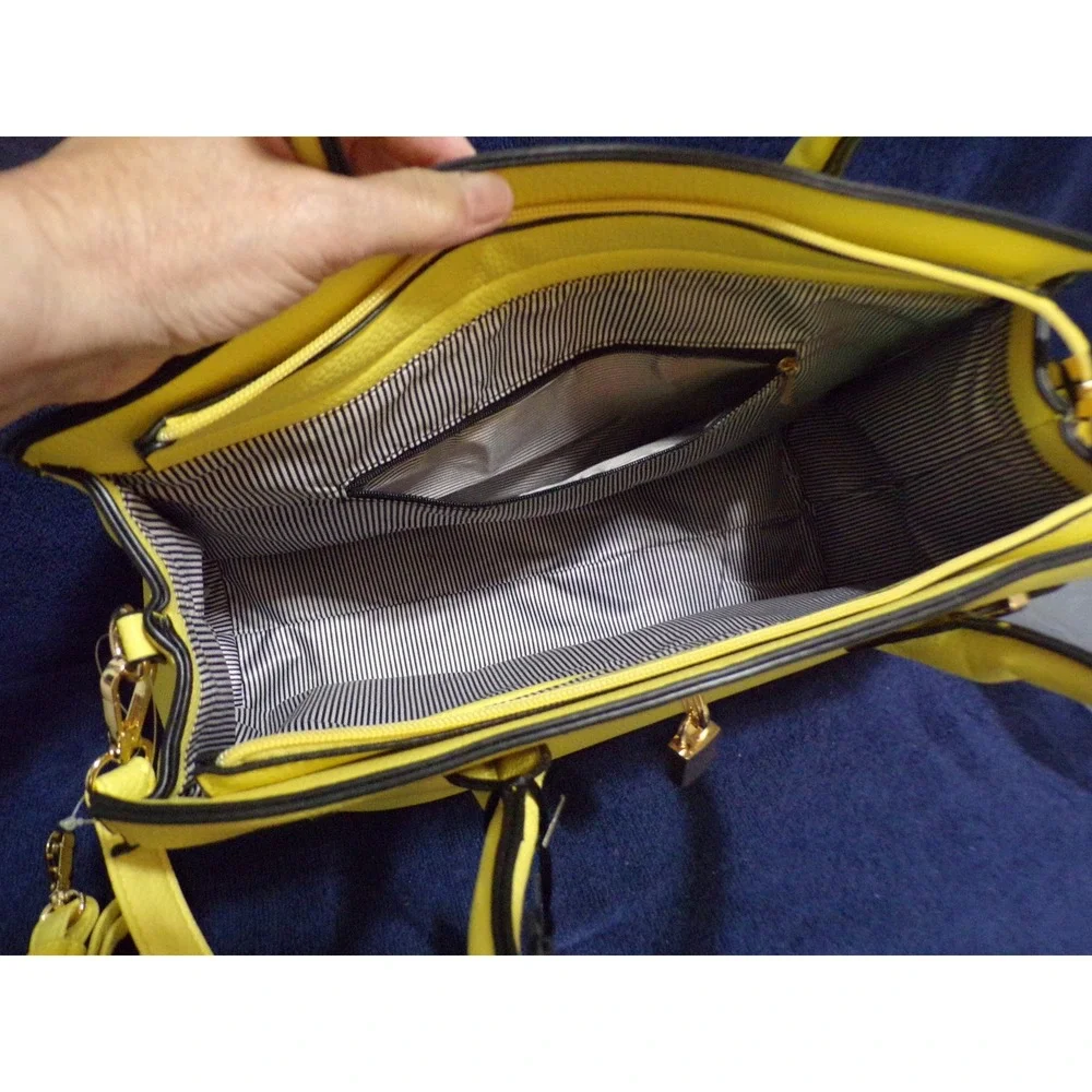 Deluxity Los Angeles Yellow‎ Leather Satchel Crossbody Bag Gold Hardware NWT